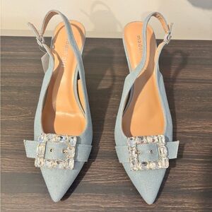 Madden Girl Blue Slingback Heels with Crystal Buckle